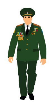 Üniformalı vektör çizimi yapan ordu subayı beyaz arka planda izole edilmiş. Rus General Marshal. Vatansever asker komutanı. Bataklık subayı tören alayı. Askeri geçit cesur kahraman..