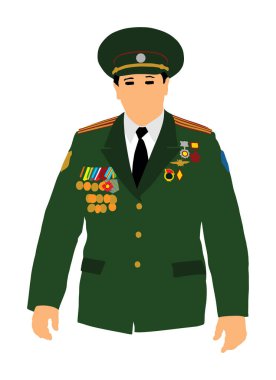 Üniformalı vektör çizimi yapan ordu subayı beyaz arka planda izole edilmiş. Rus General Marshal. Vatansever asker komutanı. Bataklık subayı tören alayı. Askeri geçit cesur kahraman..