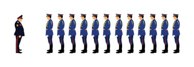 Üniformalı bir ordu generali vektör illüstrasyonunu selamlayan birliklere karşı izole edildi. Rus mareşal. Vatansever asker komutanı. Bataklık tören alayı. Askeri tören cesur kahraman adam.