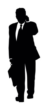 Cep telefonu konuşma vektör silueti olan bir iş adamı izole edildi. Süit kravatlı yakışıklı adam. Zarif erkek, valiziyle meşgul. Yuppie ofis müşterisiyle görüşüyor. İş sözleşmesi iletişimi.