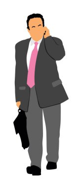 Cep telefonu konuşma vektör çizimi yapan bir işadamı izole edildi. Süit kravatlı yakışıklı adam. Zarif erkek, meşgul yönetici. Yuppie ofis dışındaki müşterileriyle görüşüyor. İş sözleşmesi iletişimi.