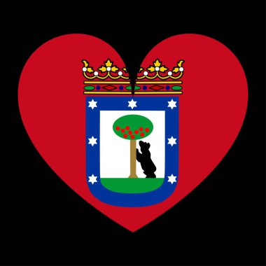 Kalp amblemi Madrid şehri rozet çizimi izole edildi. Yurtsever Madrid çıkartması, ulusal sembol. İspanya 'daki Avrupa toprakları.