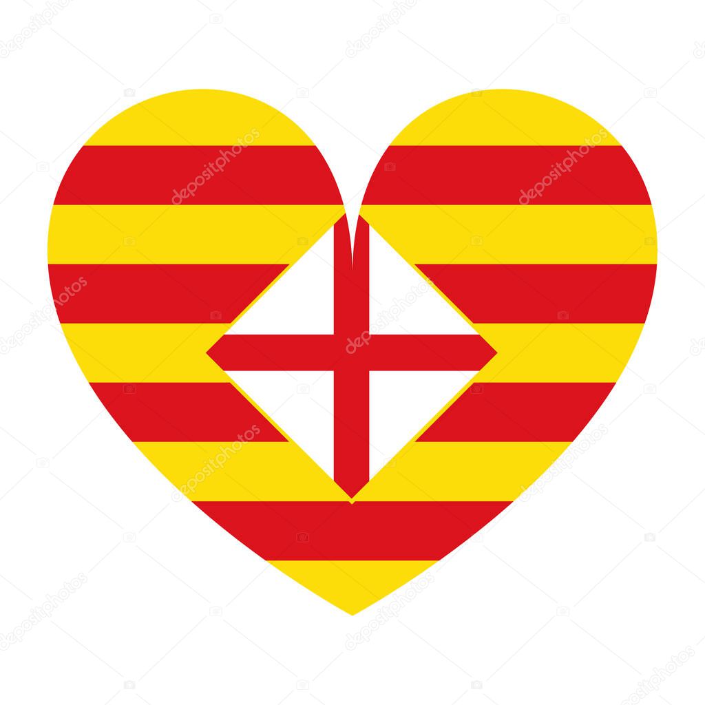 Emblem banner heart flag Barcelona city badge vector illustration isolated. Patriotic Barcelona sticker, national symbol. Europe territory in Spain.