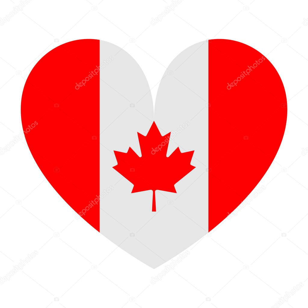 Emblem banner heart flag Canada badge vector illustration isolated. Patriotic Canada sticker, national symbol.