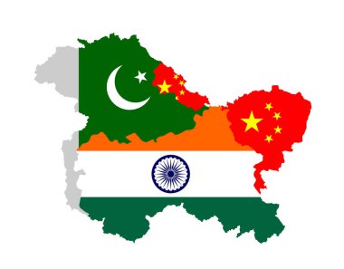 Jammu ve Kashmir harita vektör silueti çizimi izole edildi. Pakistan ve Hindistan arasındaki sınır anlaşmazlığı. Asya 'da savaş krizi. Küresel siyasi durum.