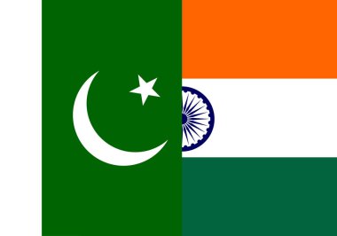 Hindistan 'ın yarısının amblemi Pakistan bayrak düğmesi vektör illüstrasyonu izole edildi. Ulusal simge ilişki krizi Kaşmir Asya ülkesi. Savaş Hindistan 'a karşı Pakistan bayrağı. Nükleer güç durumu