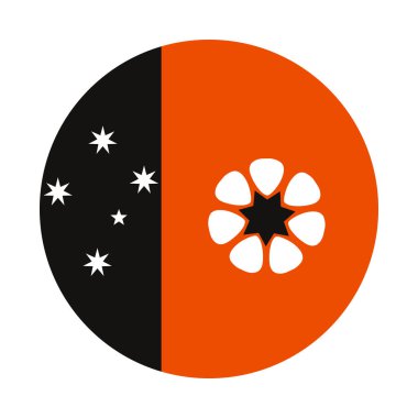 Düğme dairesi rozeti Kuzey Bölgesi bayrak çizimi izole edildi. Avustralya 'da bir ülke. Roundel Kuzey Bölgesi bayrak amblemi. Vatanseverlik işareti.