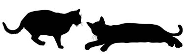 Aşık gölge kediler vektör silueti çizimi izole edildi. Sevimli hayvan. Ev hayvanı. Çiftlikte gardiyan var. Kediler çiftleşiyor. Evcil hayvanlar çifti, erkek ve dişi aile..