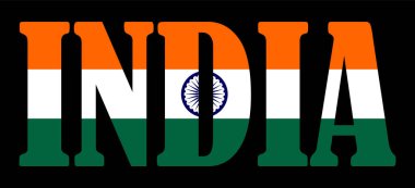 Amblem bayrağı Hindistan 'ın ulusal sembolü illüstrasyonunu izole etti. Asya 'da vatanseverliğin işareti. Turistler için seyahat ve seyahat hatırası Hindistan etiketi. Tişört izi.