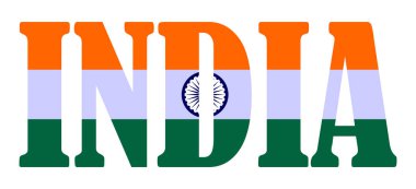 Amblem bayrağı Hindistan 'ın ulusal sembolü illüstrasyonunu izole etti. Asya 'da vatanseverliğin işareti. Turistler için seyahat ve seyahat hatırası Hindistan etiketi. Tişört izi.