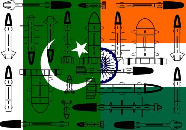 Hindistan 'ın yarısının amblemi Pakistan bayrak düğmesi vektör illüstrasyonu izole edildi. Ulusal simge ilişki krizi Kaşmir Asya ülkesi. Savaş Hindistan 'a karşı Pakistan bayrağı. Nükleer güç durumu