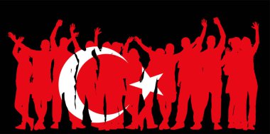 Hindi bayrağı, el sallayan mutlu insanların siluet resimlerini izole etti. Turist oğlanlar ev sahibine el sallıyor. Arkadaşlarına veda et ve tekrar gel. Aile güle güle yolculuğu..