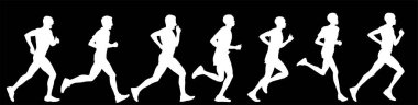 Maraton yarışçıları grubu yarışma vektörü silueti çizimi izole edildi. Yarışta bir koşucu. Hızla koşan yarışçılar. Sporcu adam hızlı koşu yapıyor. Gölge Sporcusu koş.