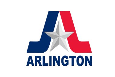 Arlington şehir bayrağı, Tarrant County, Teksas eyaleti, Amerika Birleşik Devletleri, ABD şehir işareti. Arlington amblem pankartı. Etiket Arlington Şehri.