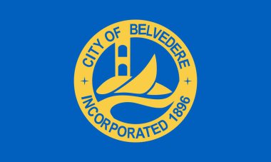 Belvedere şehir bayrağı, San Francisco Körfezi 'nde, Marin County, California eyaleti, Amerika Birleşik Devletleri, ABD şehir tabelası. Belvedere şehrinin amblem pankartı. Etiket Belvedere Şehri.