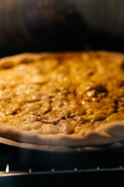Elektrikli fırında peynirli pizza pişirmek. Yüksek kalite fotoğraf