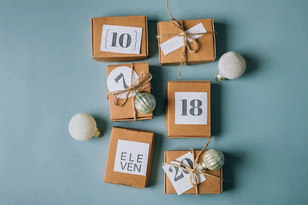 Επίπεδη Θέσει Στο Ημερολόγιο Έλευση Των Χριστουγέννων Eco Craft Boxex — Φωτογραφία Αρχείου