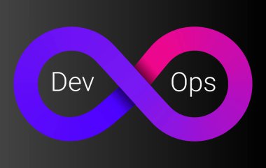 DevOps simgesi. yazılım geliştirme - Dev ve IT işletim - işletim. Yazılım teknolojisi şirketleri için 8. döngü. vektör gradyan simgesi