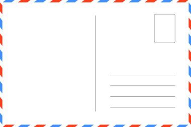 Damga için yeri olan boş bir kartpostal şablonu. beyaz kağıt dokusu