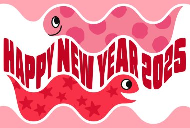 Funky pink New Year's card for 2025, the Year of the Snake, featuring a snake slithering.Landscape orientation. Vector illustration. clipart