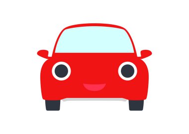 Gülen yüzlü kırmızı bir araba. Vektör illüstrasyonu.