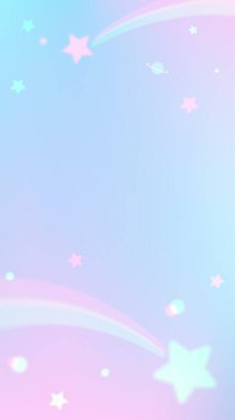 Kayan yıldızlar ve Satürn 'ün olduğu şirin bir uzay arka planı. 16: 9 dikey tip. Vektör illüstrasyonu.