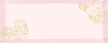 Altın çizgili ve pembe suluboya desenli kiraz çiçeği dalları. Vektör illüstrasyonu.