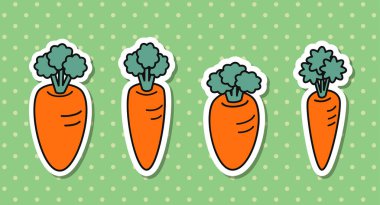 Eğlenceli bir çıkartma tarzında dört havucun vektör çizimi. Yemek, çiftlik ve eğlenceli tasarımlar için mükemmel..