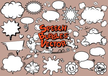 Bir dizi komik komik konuşma baloncuğunun temsili. İçinde siyah-beyaz yazı ve çizimler var. Dinamik, eğlenceli ve komik temalı tasarımlar için mükemmel..