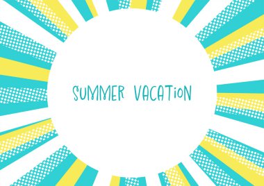 Parlak bir yaz güneşini tasvir eden yatay mesaj kartı tasarımının vektör çizimi. Sezonluk, parlaklık ve tazelik temalı tasarımlar için mükemmel..