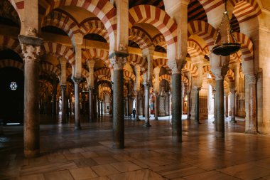 Cordoba Mezquita Katedrali 'nin Hypostyle Salonu' nda büyüleyici bir perspektif oluşturan sayısız sütun ve kemer, İslami ve Hristiyan mimarisinin eşsiz bir karışımını sergiliyor.