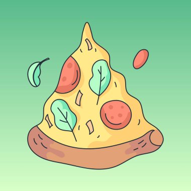 Bir dilim pizza. Basit bir retro çizgi film tarzında vektör illüstrasyonu. Kumaş, tekstil, giysi, ambalaj kağıdı, duvar kağıdı, poster, logo için grafiksel element