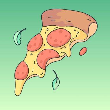 Bir dilim pizza. Basit bir retro çizgi film tarzında vektör illüstrasyonu. Kumaş, tekstil, giysi, ambalaj kağıdı, duvar kağıdı, poster, logo için grafiksel element