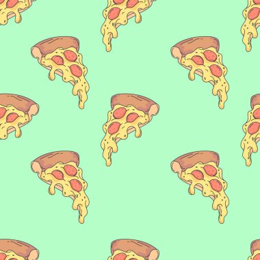 Pizzayla kusursuz bir şablon. Düzenlenebilir el çizimi desen. Kumaş, tekstil, giysi, ambalaj kağıdı, duvar kağıdı için mükemmel resimler