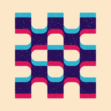 Riso baskı efektli geometrik nesne. Vektör. Kumaş, tekstil, giysi, ambalaj kağıdı, duvar kağıdı, poster için grafiksel öğe. Grafik elementi. Kendi dekorasyonun ve tasarımın için mükemmel.