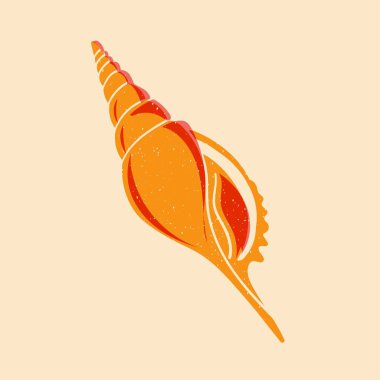 Deniz kabuğu. Renkli şirin ekran yazdırma efekti. Riso baskı etkisi. Vektör çizimi. Kumaş, tekstil, giysi, ambalaj kağıdı, duvar kağıdı, poster için grafiksel öge. 