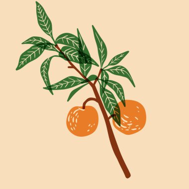 Şeftali. Renkli şirin ekran yazdırma efekti. Riso baskı etkisi. Vektör çizimi. Kumaş, tekstil, giysi, ambalaj kağıdı, duvar kağıdı, poster için grafiksel öge. 