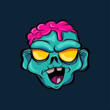 Çizgi film zombisi. Baskı, çıkartma, parti dekorasyonu, logo, amblem, dergi baskıları ya da makale, tişört tasarımı, poster için tasarım. Cadılar Bayramı havalı zombisinin vektör çizimi