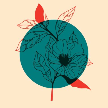 Geometrik şekilli çiçek tasarımı. Riso yazıcı efektli minimalist bir illüstrasyon. Reklam için tasarım ögesi, posterler, giysi baskıları, afişler, kapaklar, çocuk ürünleri