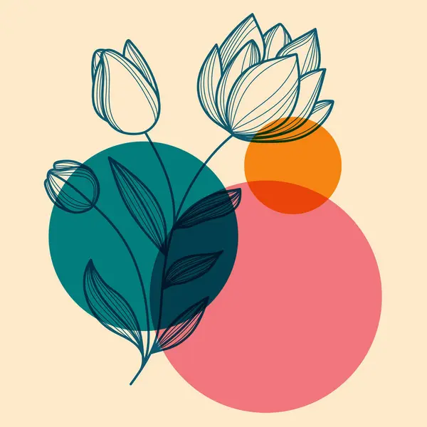 Geometrik şekilli çiçek tasarımı. Riso yazıcı efektli minimalist bir illüstrasyon. Reklam için tasarım ögesi, posterler, giysi baskıları, afişler, kapaklar, çocuk ürünleri