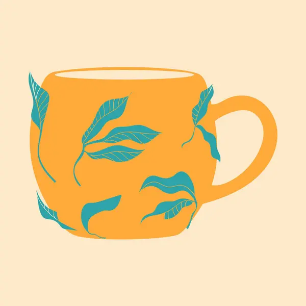 Kahve veya çay fincanı. Renkli şirin ekran yazdırma efekti. Riso baskı etkisi. Vektör çizimi. Kumaş, tekstil, giysi, ambalaj kağıdı, duvar kağıdı, poster için grafiksel öge.