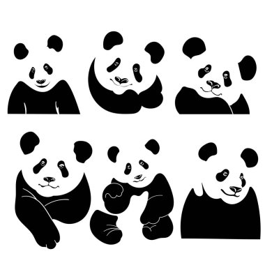 Set of Pandas. Avatar, badge, poster, logo templates, print. Vector illustration in a minimalist style. Flat cartoon style clipart