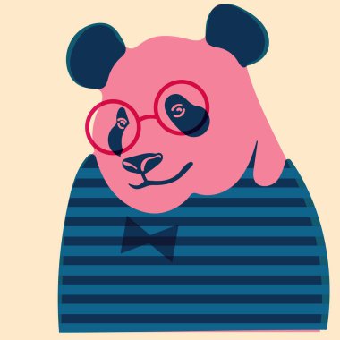 Panda in glasses. Avatar, badge, poster, logo templates, print. Vector illustration in a minimalist style  with Riso print effect. Flat cartoon style clipart