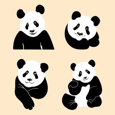 Bir çift panda. Avatar, rozet, poster, logo kalıpları, parmak izi. Minimalist tarzda vektör illüstrasyonu. Düz çizgi film biçimi