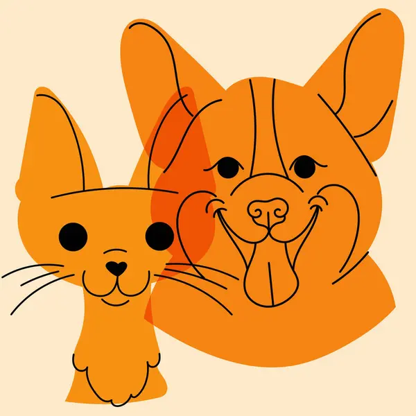 Köpek ve kedi. Avatar, rozet, poster, logo kalıpları, parmak izi. Riso yazıcı efektli minimalist bir illüstrasyon. Düz çizgi film biçimi
