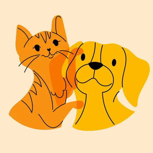 Köpek ve kedi. Avatar, rozet, poster, logo kalıpları, parmak izi. Riso yazıcı efektli minimalist bir illüstrasyon. Düz çizgi film biçimi
