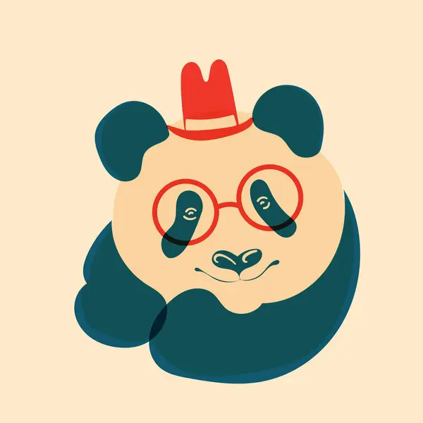 Şapkalı panda. Avatar, rozet, poster, logo kalıpları, parmak izi. Riso yazıcı efektli minimalist bir illüstrasyon. Düz çizgi film biçimi