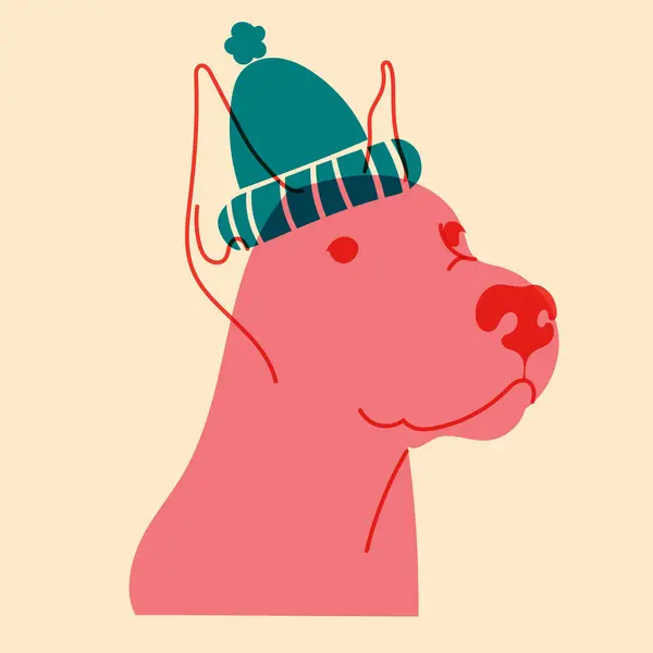 Köpek, şapkalı köpek. Avatar, rozet, poster, logo kalıpları, parmak izi. Riso yazıcı efektli minimalist bir illüstrasyon. Düz çizgi film biçimi