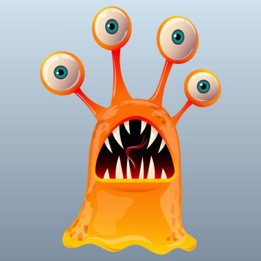 Sevimli çizgi film canavarı. Baskı, çıkartma, parti dekorasyonu, logo, amblem, dergi baskıları ya da makale, tişört tasarımı, poster için tasarım. Cadılar Bayramı 'nın temsilcisi, havalı canavar. 