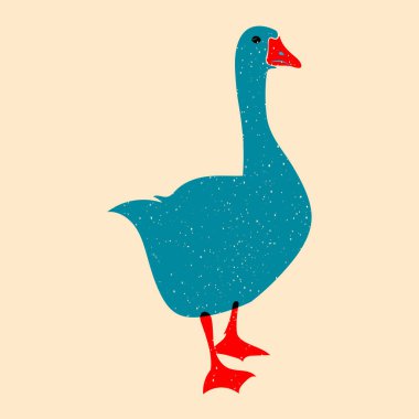 Ördek, kaz. Baskı, çıkartma, parti dekorasyonu, logo, amblem, dergi baskıları ya da makale, tişört tasarımı, poster için tasarım. Riso yazdırma efektli vektör illüstrasyonu